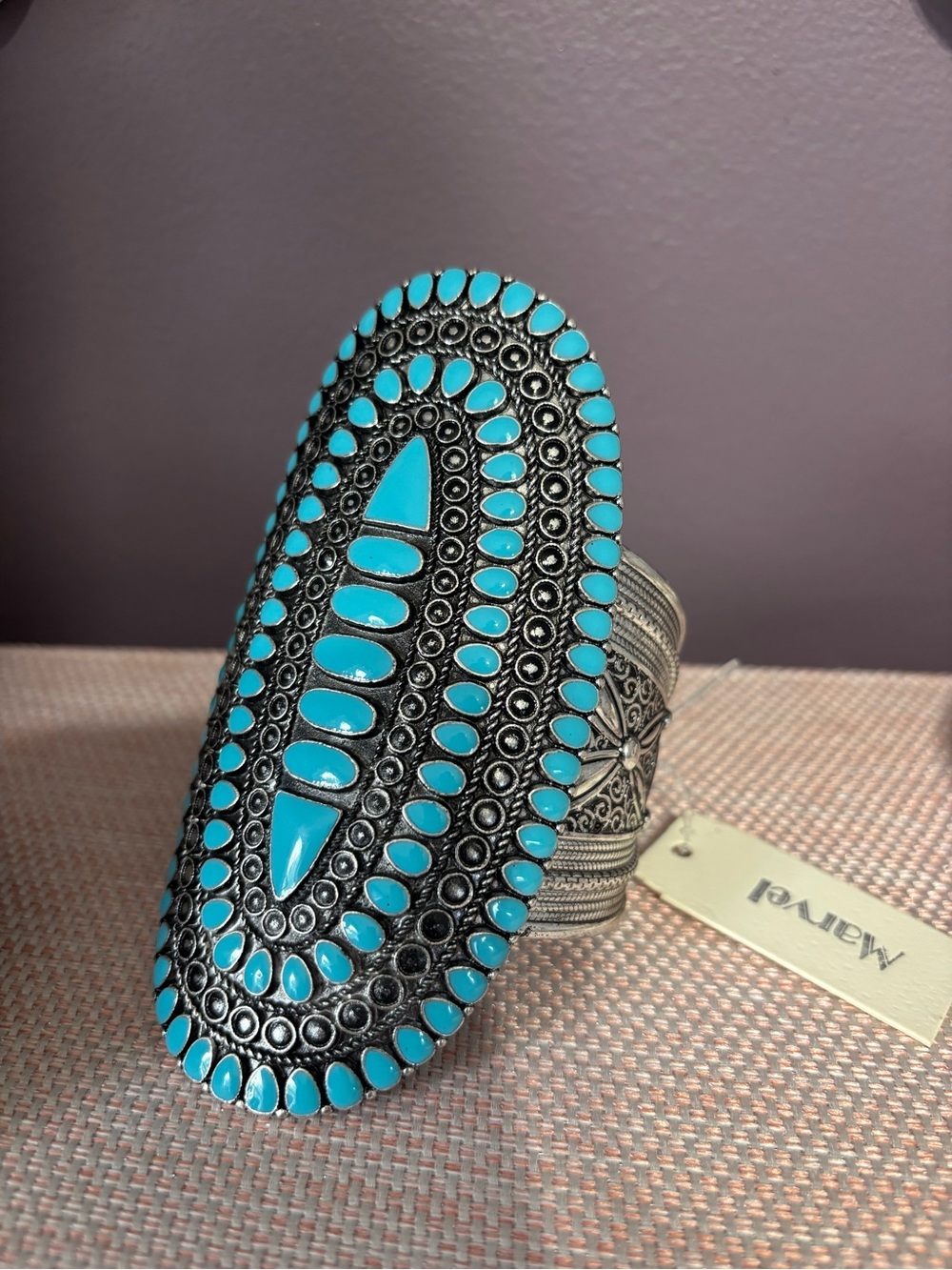 Silver-Tone Oval Turquoise Cuff Bracelet